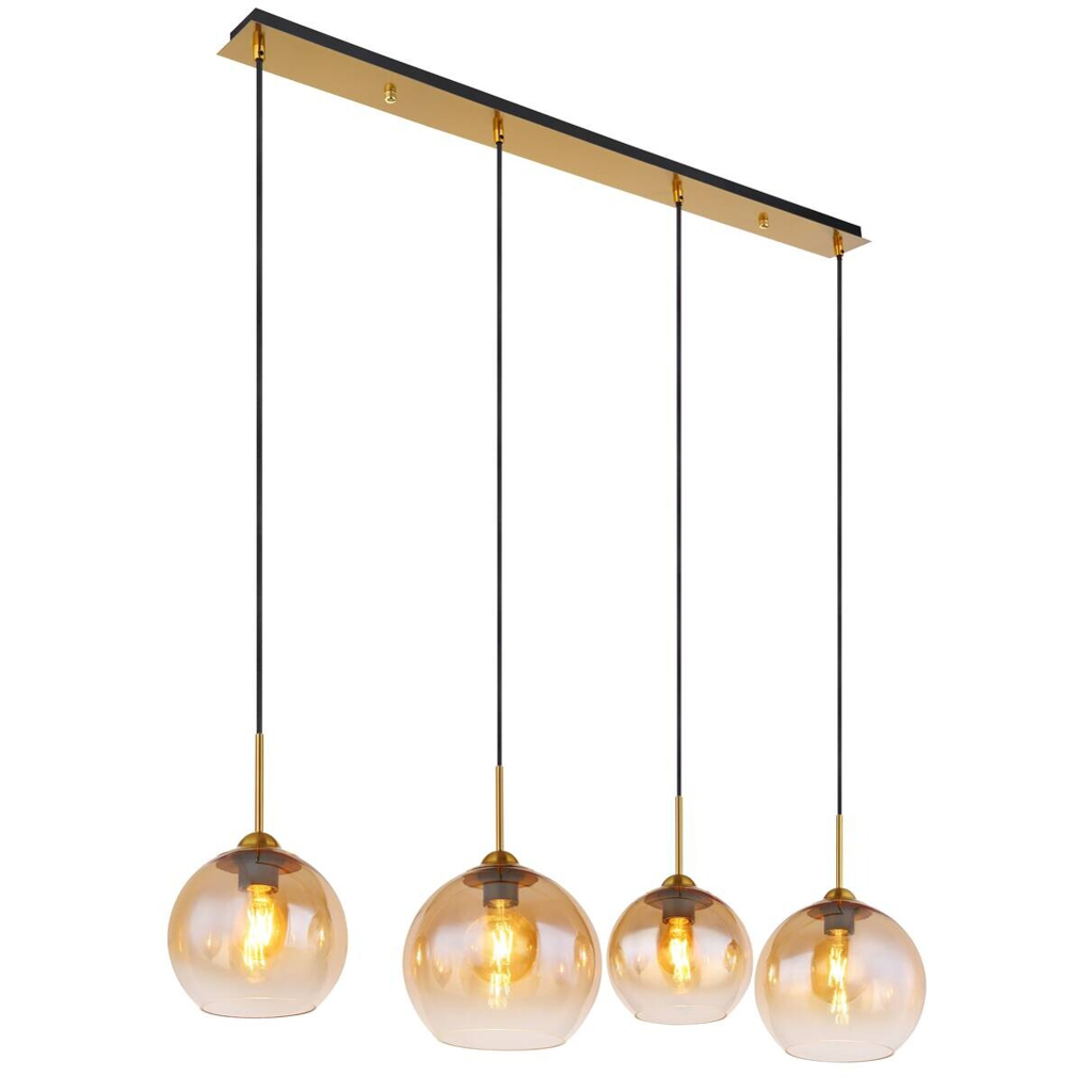 GLOBO Pendelleuchte klar messing Metall B/H/T: ca. 25x120x120 cm E27 4 Brennstellen
