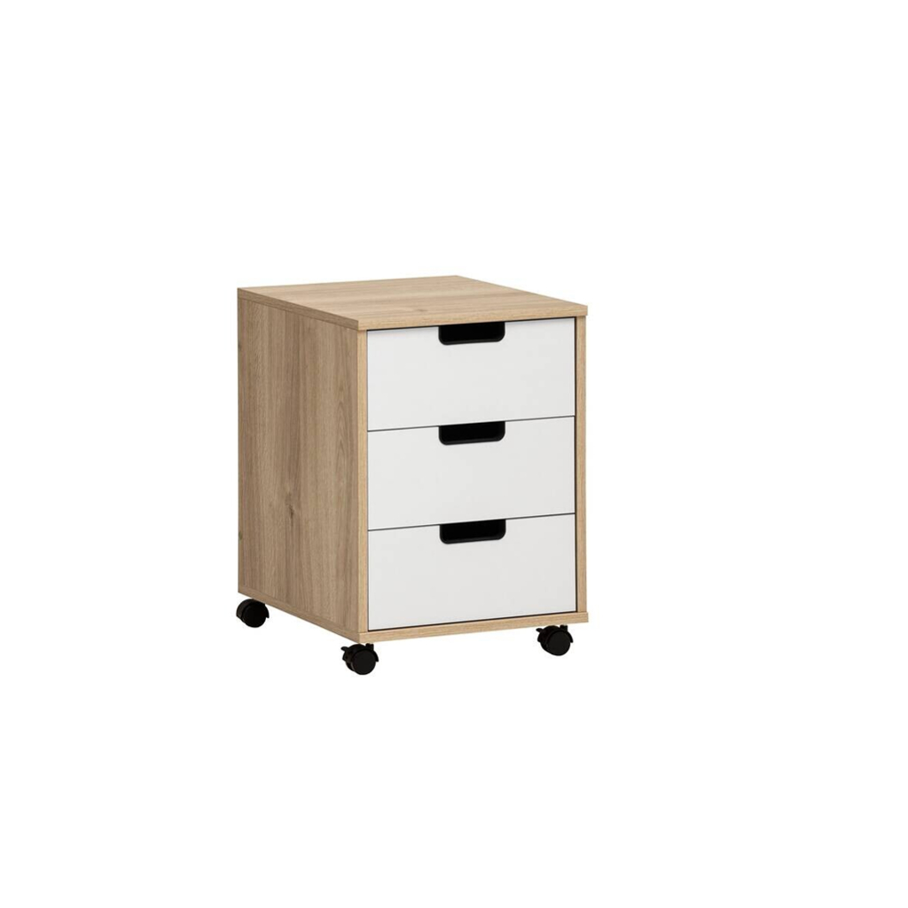 Rollcontainer Emmik weiß matt Eiche Eiche weiß Nachbildung B/H/T: ca. 40,1x57x50 cm