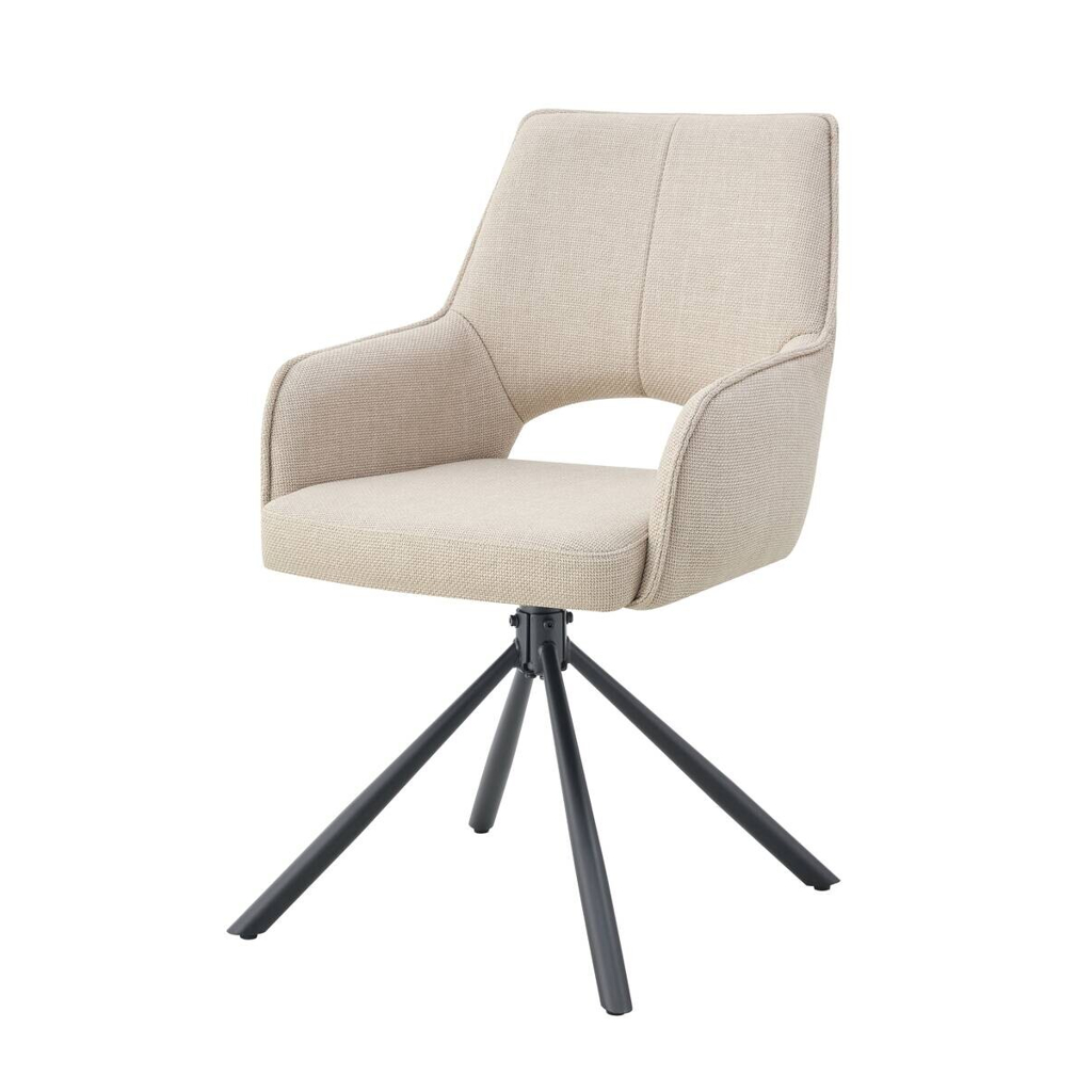 Drehstuhl JANA, 2er Set creme schwarz Webstoff B/H/T: ca. 57x91x64 cm