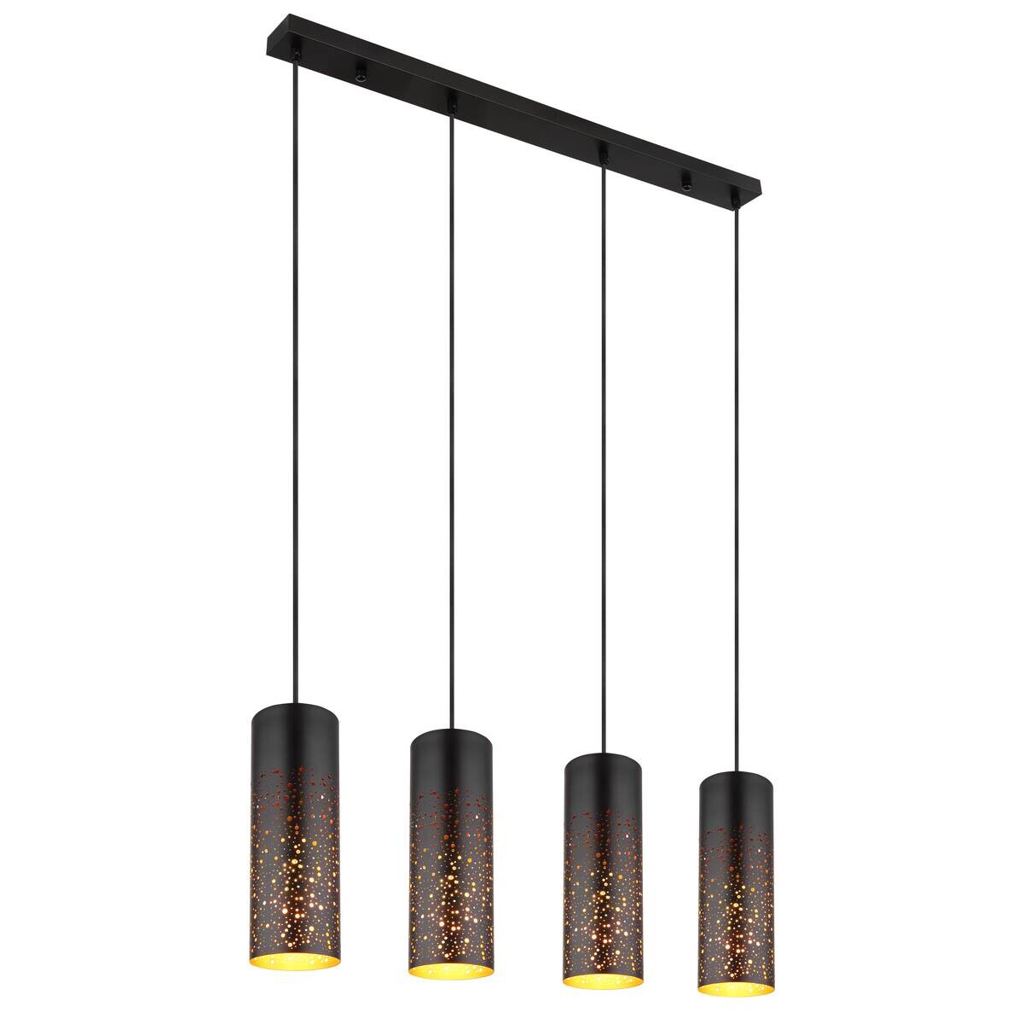 GLOBO Pendelleuchte schwarz gold Metall B/H/T: ca. 10x150x80 cm E27 4 Brennstellen