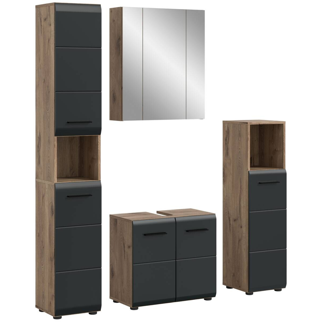 Badezimmer-Set Ice Nox Oak Nachbildung schwarz matt B/H/T: ca. 150x185x30 cm