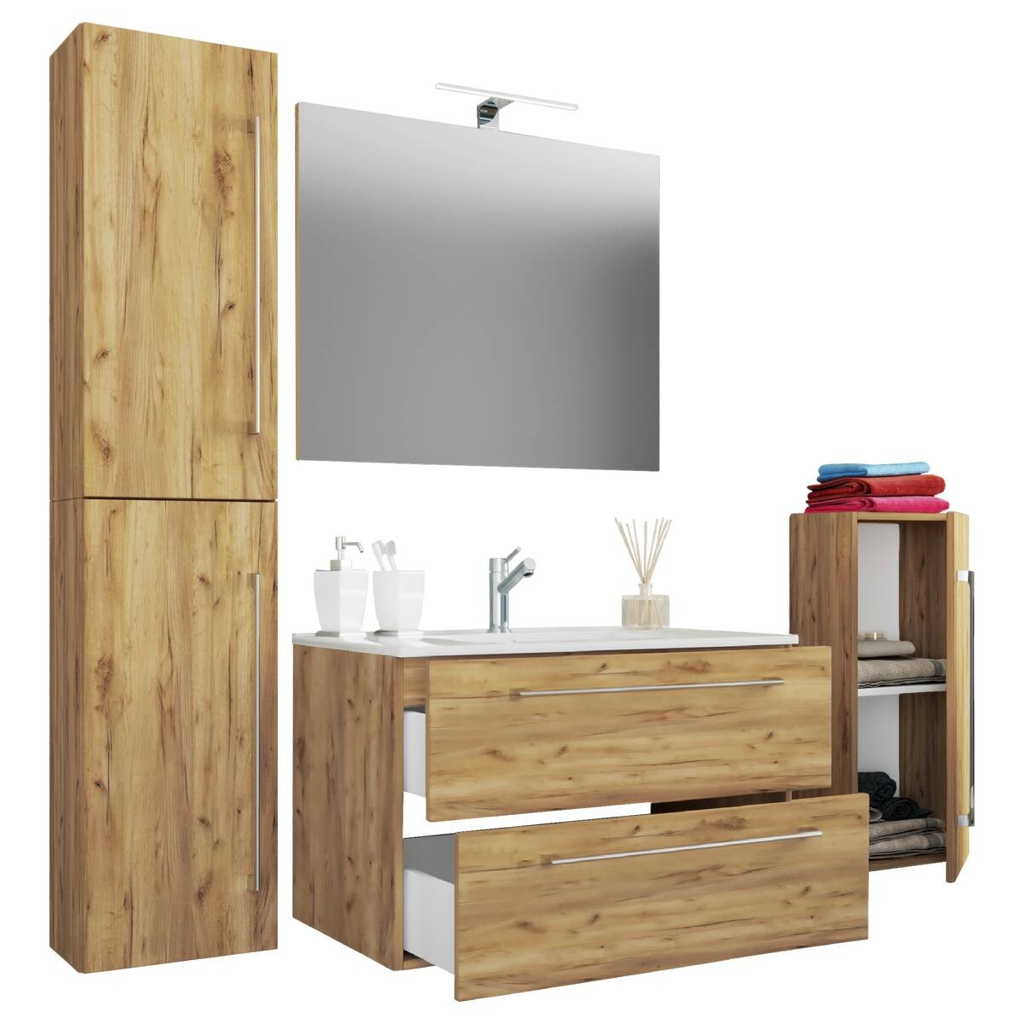 Waschplatz 5tlg-Badinos weiß Eiche Honig Nachbildung B/H/T: ca. 81x52x46 cm