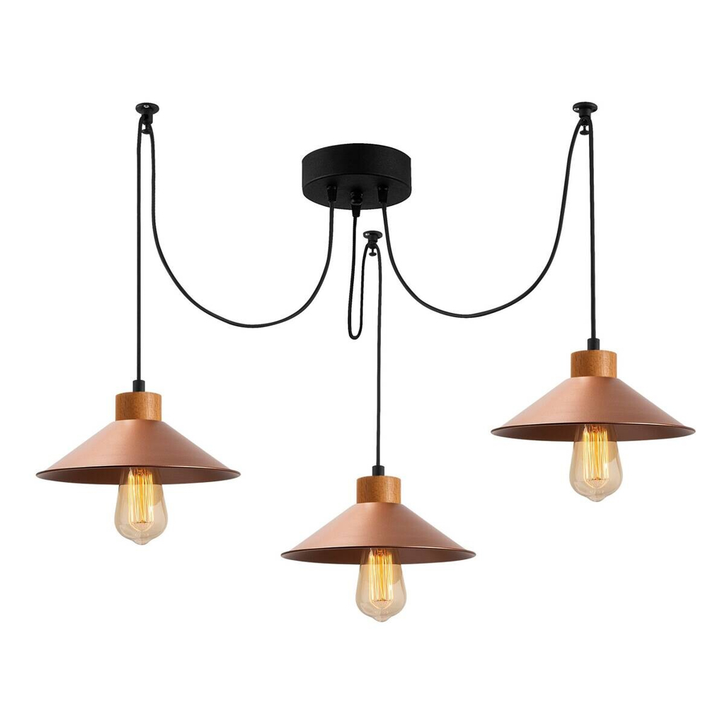 Opviq Pendelleuchte Manavgat Kupfer Holz B/H/T/L: ca. 114x100x24x114 cm E27 3 Brennstellen