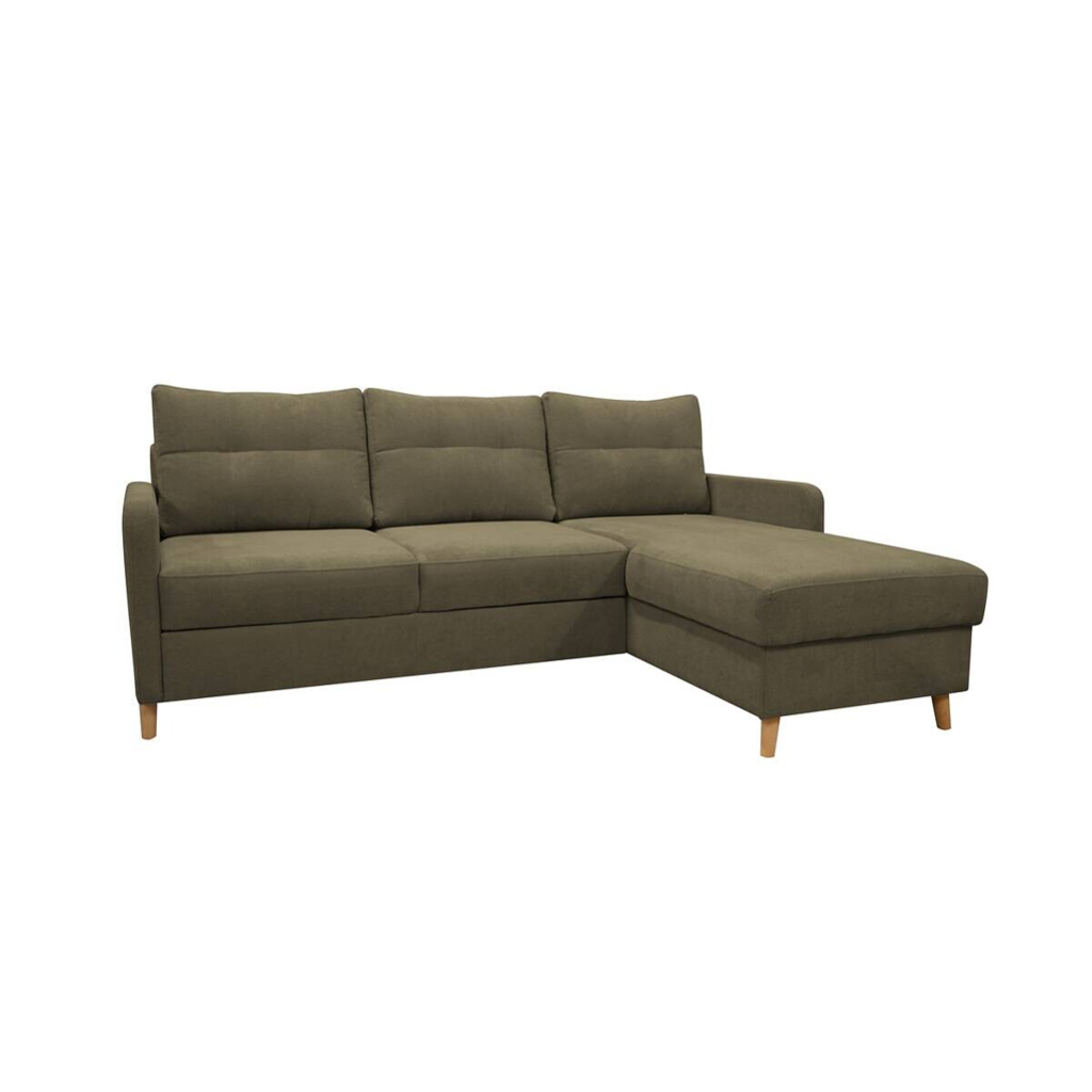 Ecksofa mit Bettfunktion und Bettkasten olive Webstoff B/H/T: ca. 217x93x159 cm