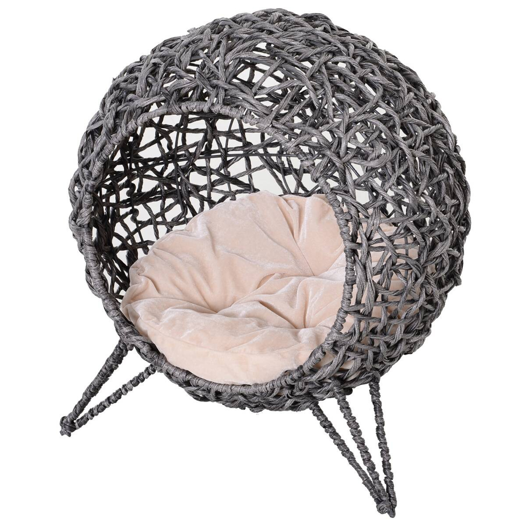 PawHut Katzenkorb Silbergrau Rattan B/H/L: ca. 52x58x52 cm