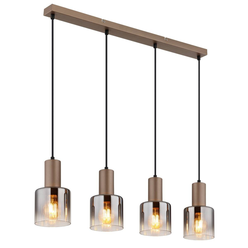 GLOBO Pendelleuchte Walton 4 klar kaffee Rauch Glas Metall B/H/L: ca. 12x150x78 cm E27 4 Brennstellen