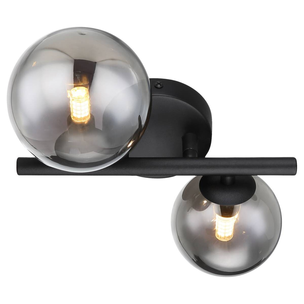 GLOBO Wandleuchte Riha schwarz Rauch Metall Glas B/H/L: ca. 25x12,5x24 cm G9 2 Brennstellen