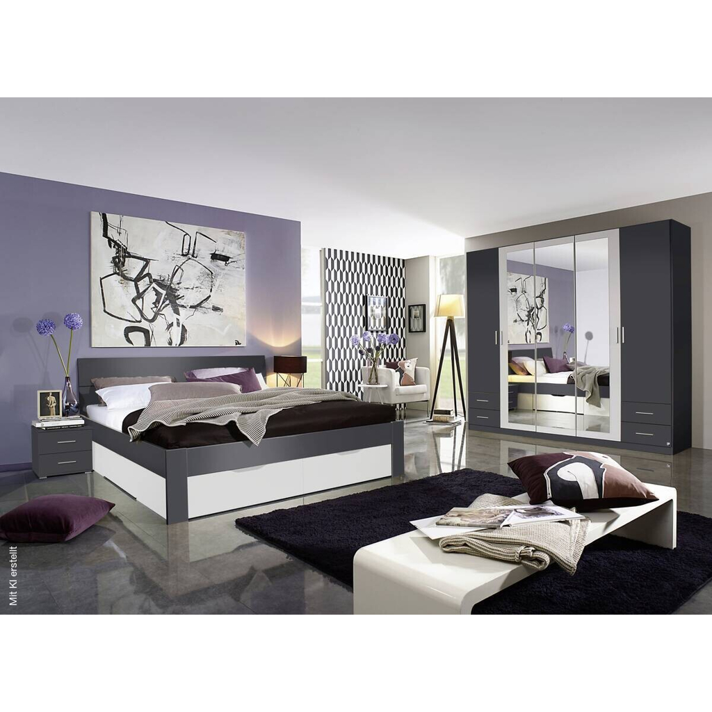 Bett München grau B/H/T: ca. 185x90x209 cm Liegefläche B/L: ca. 180x200 cm