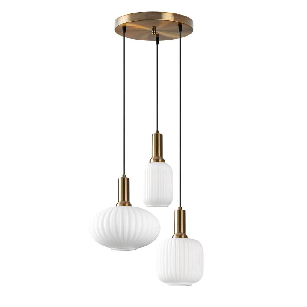 Opviq Pendelleuchte Asker-15201 gold Glas Metall B/H/T/L/D: ca. 55x130x55x55x55 cm E27 3 Brennstellen