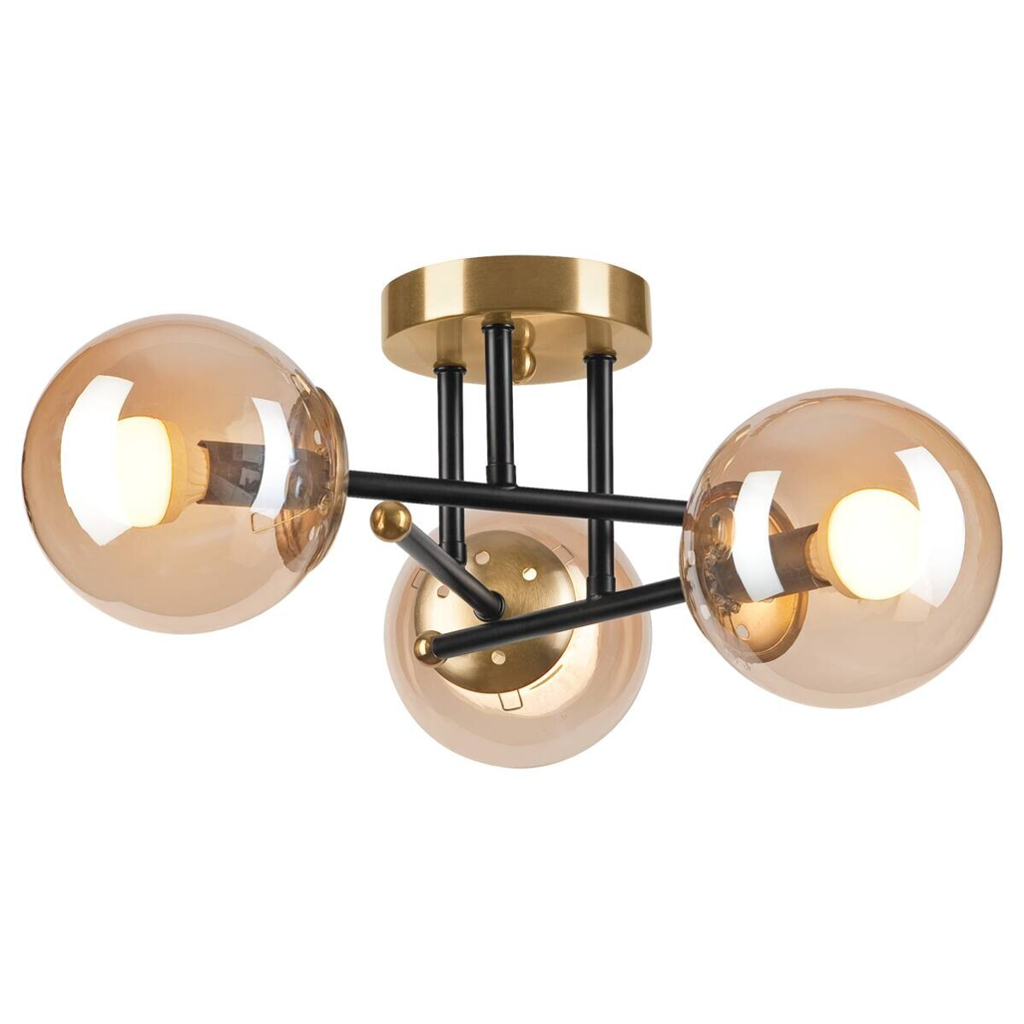 Lamkur Deckenleuchte Malena schwarz gold Glas Holz Kunststoff H/L: ca. 19x39 cm E14 3 Brennstellen