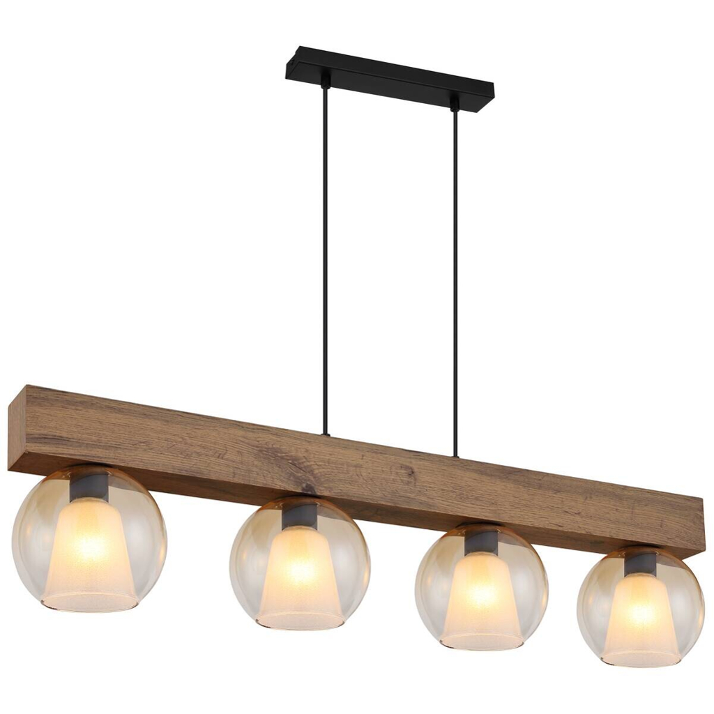 GLOBO Pendelleuchte BARRY I 15773-4H schwarz amber Metall MDF B/H/L: ca. 18x120x100 cm E27 4 Brennstellen