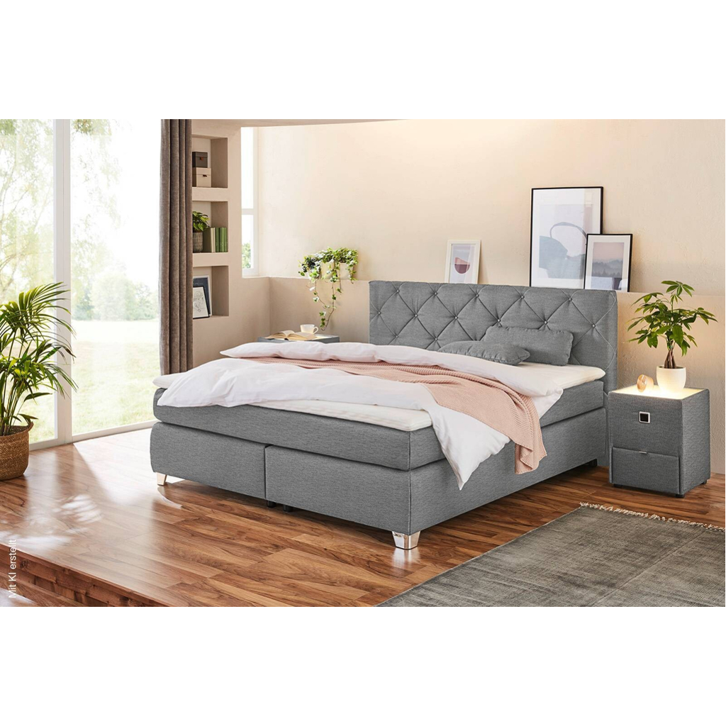 Boxspringbett grau Flachgewebe Liegefläche B/L: ca. 180x200 cm