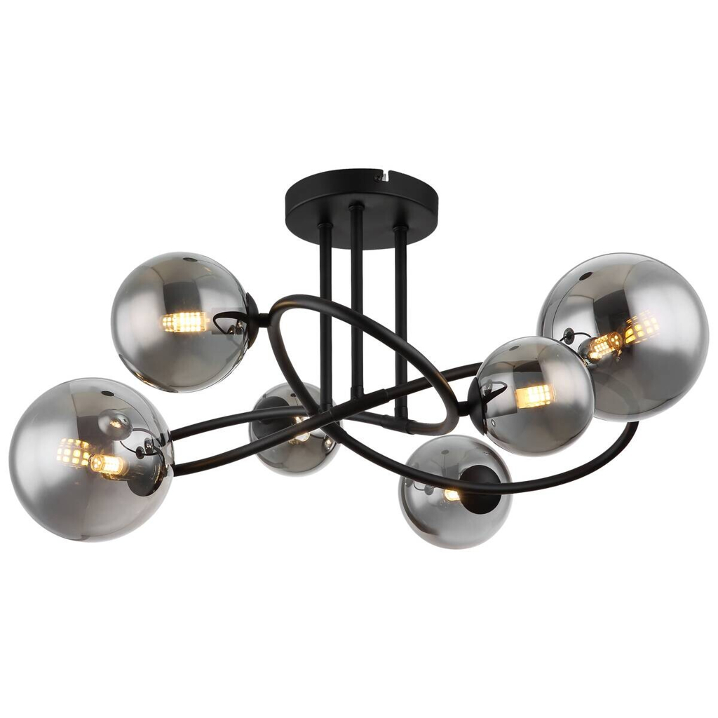 GLOBO LED-Deckenleuchte Rauch mattschwarz Glas Metall B/H/T: ca. 59x35x62 cm 6 Brennstellen