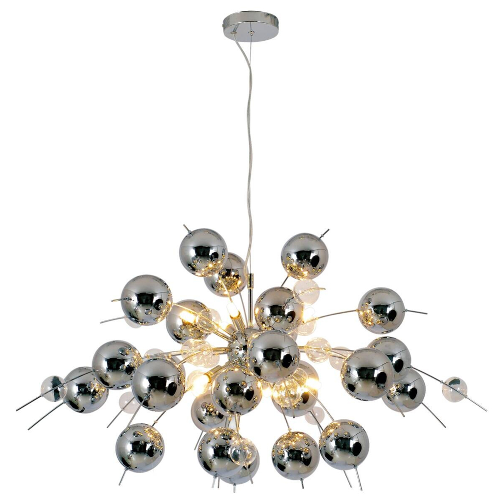 Näve Leuchten Pendelleuchte Chrom Glas Metall B/H/T/D: ca. 98x187x98x98 cm G9 10 Brennstellen