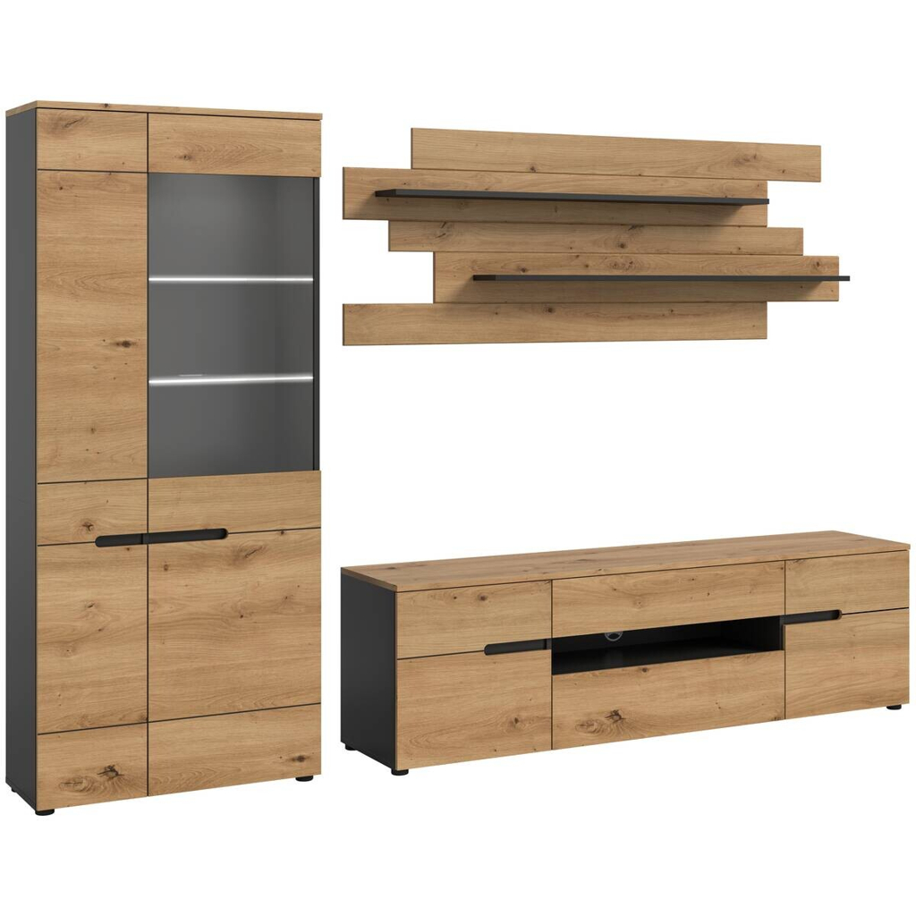 Wohnwand Canu basaltgrau Nachbildung Artisan Oak Nachbildung B/H/T: ca. 280x190x44 cm