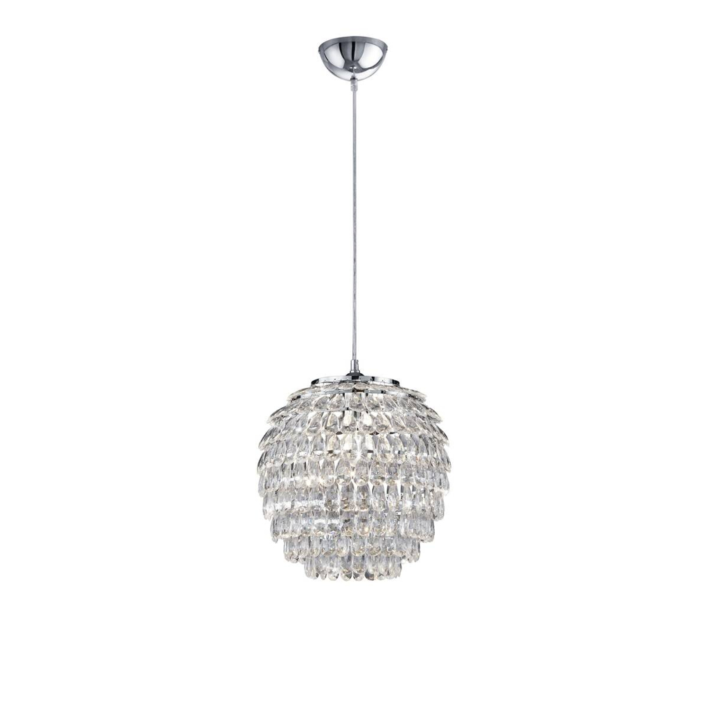 Reality Pendelleuchte R30451906 Petty Chrom transparent Metall Kunststoff H/D: ca. 160x35 cm E27 1 Brennstellen