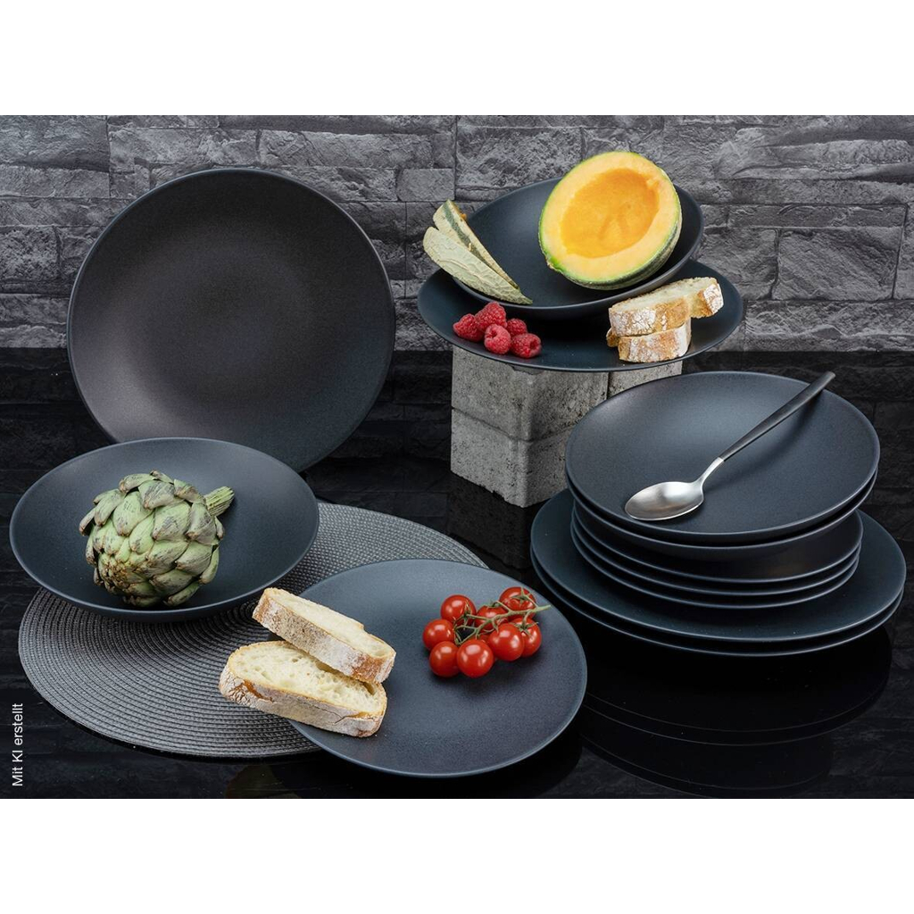 CreaTable Tafelservice Soft Touch mattschwarz Keramik 12 tlg.