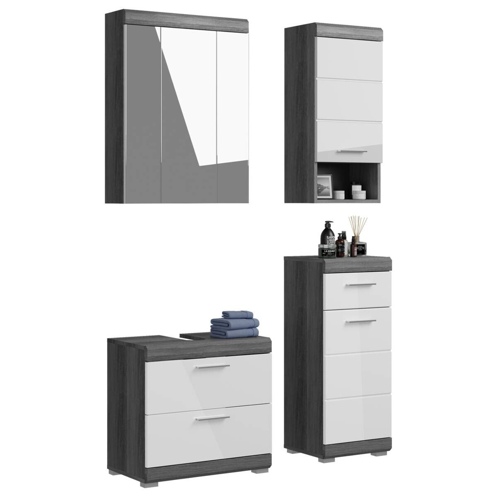 Badezimmer-Set Scout Rauchsilber Nachbildung weiß Hochglanz B/H/T: ca. 112x191x34 cm