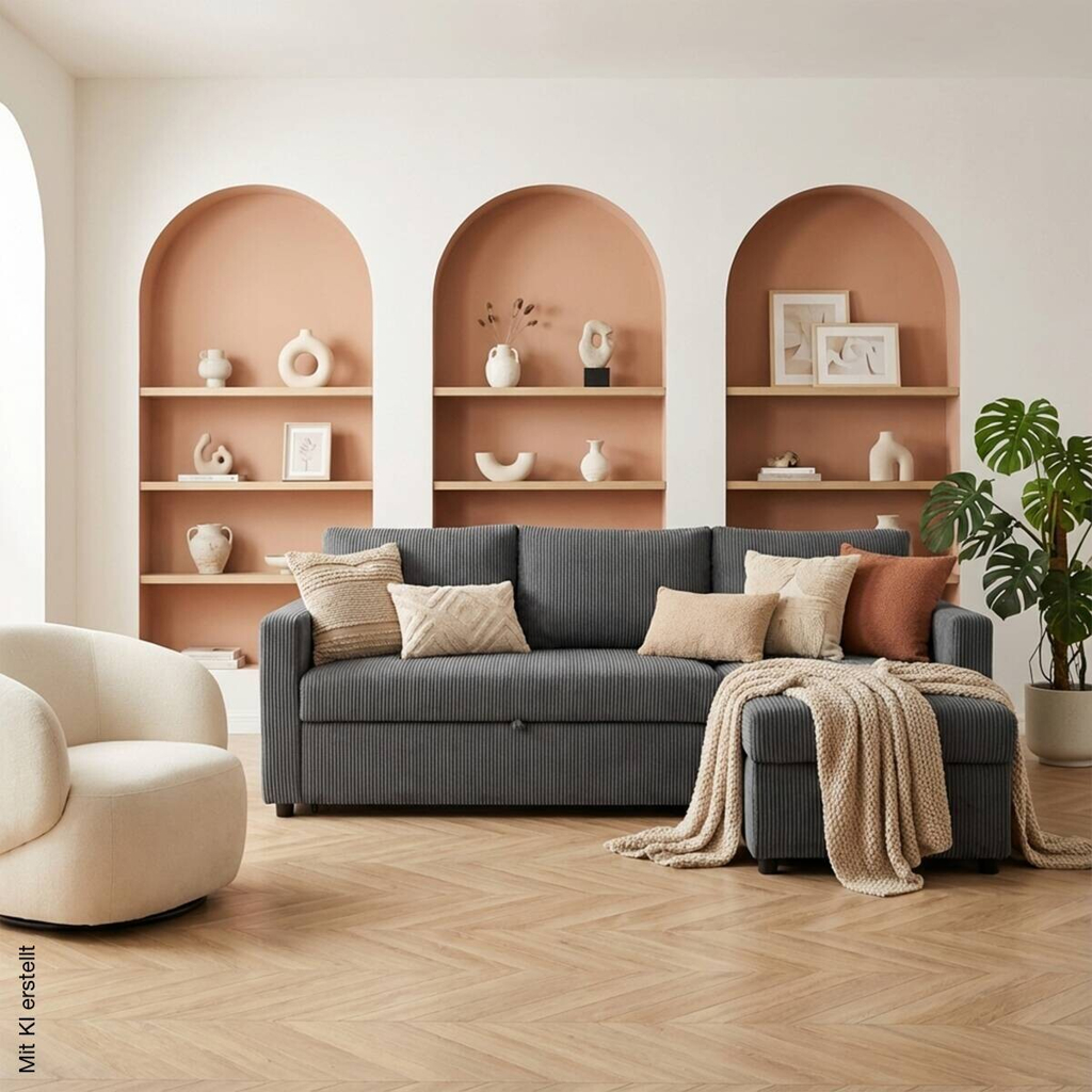 Ecksofa mit Bettfunktion und Bettkasten anthrazit Microfaser B/H/T: ca. 215x145x82 cm