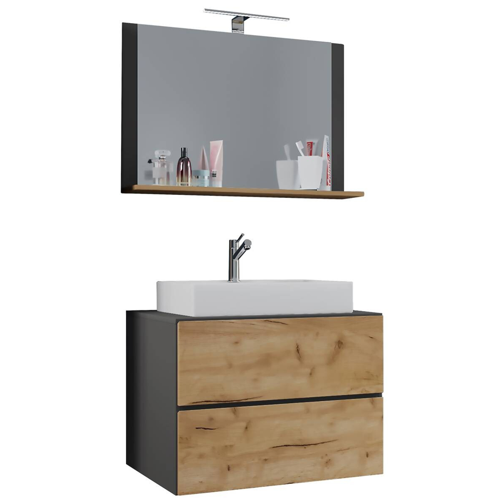 Waschplatz 3tlg-Lendas anthrazit Eiche Honig Nachbildung weiß B/H/T: ca. 81x134x51,4 cm