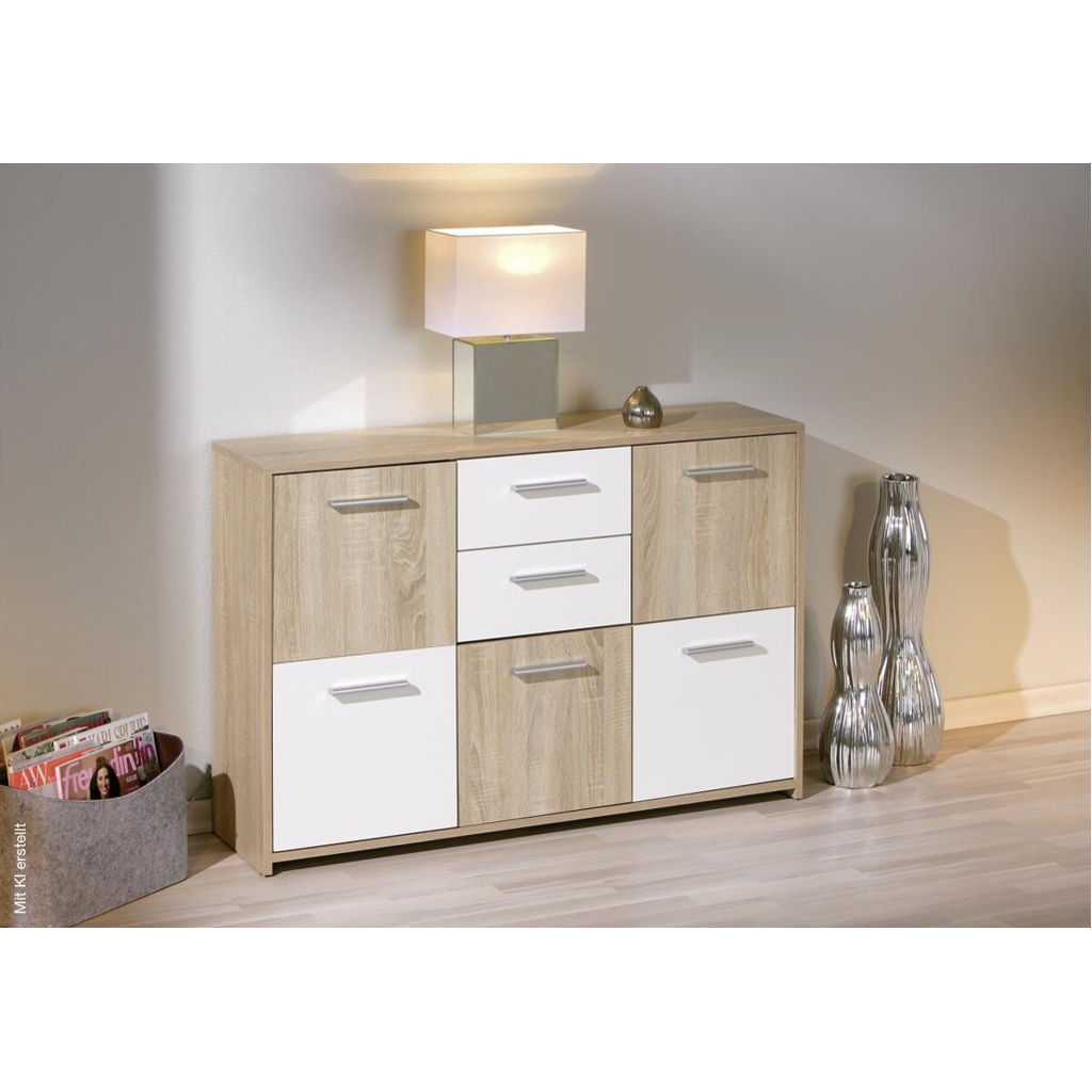 Kommode Elvezia Eiche Sonoma Nachbildung weiß B/H/T: ca. 115x77x30 cm