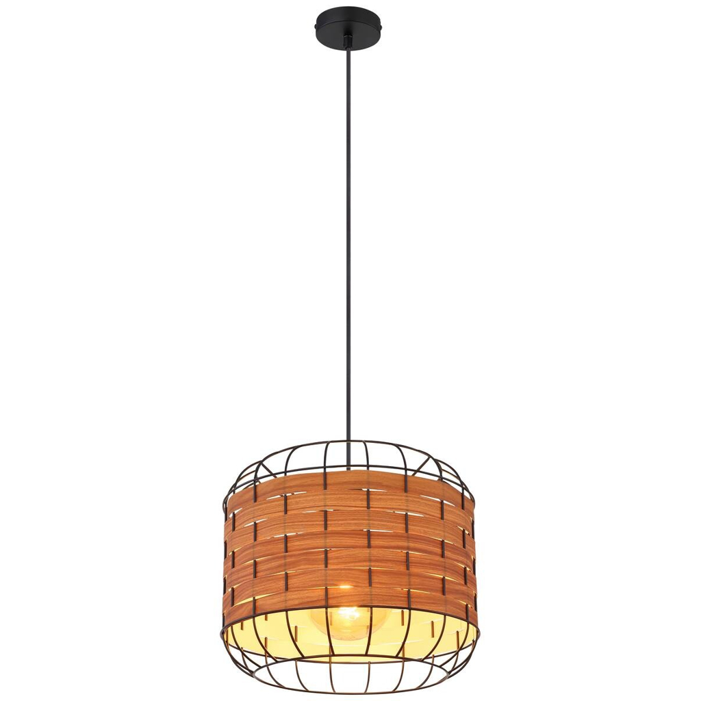 GLOBO Pendelleuchte ELMAR 15665H natur schwarz Metall Kunststoff H/D: ca. 120x35 cm 1 Brennstellen