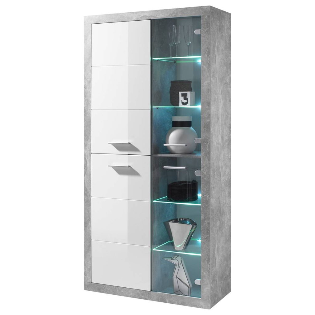 Vitrine Stone Beton Optik weiß glänzend B/H/T: ca. 92x194x37 cm