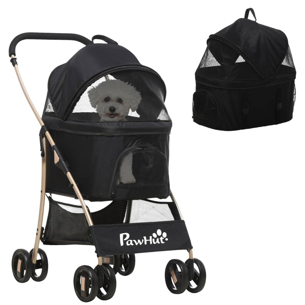 PawHut Haustier-Trolley schwarz Polyester-Mischgewebe B/H/L: ca. 49,5x98x82 cm