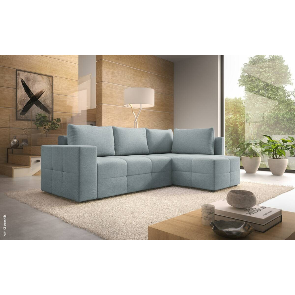 Ecksofa mit Bettfunktion und Bettkasten blau Flachgewebe B/T: ca. 238x167 cm