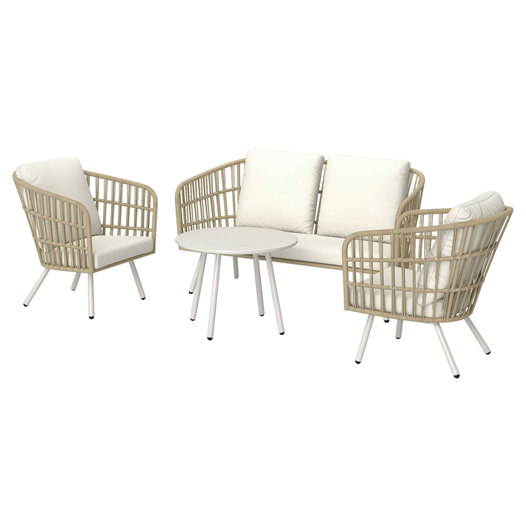 Outsunny Rattan Gartenmöbel-Set khaki Polyethylen B/H/L: ca. 65x69x132 cm