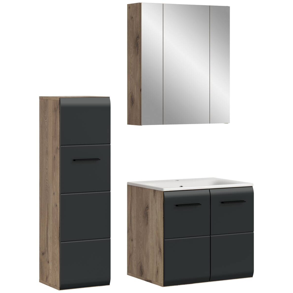 Badezimmer-Set Ice Nox Oak Nachbildung schwarz matt B/H/T: ca. 105x185x46 cm