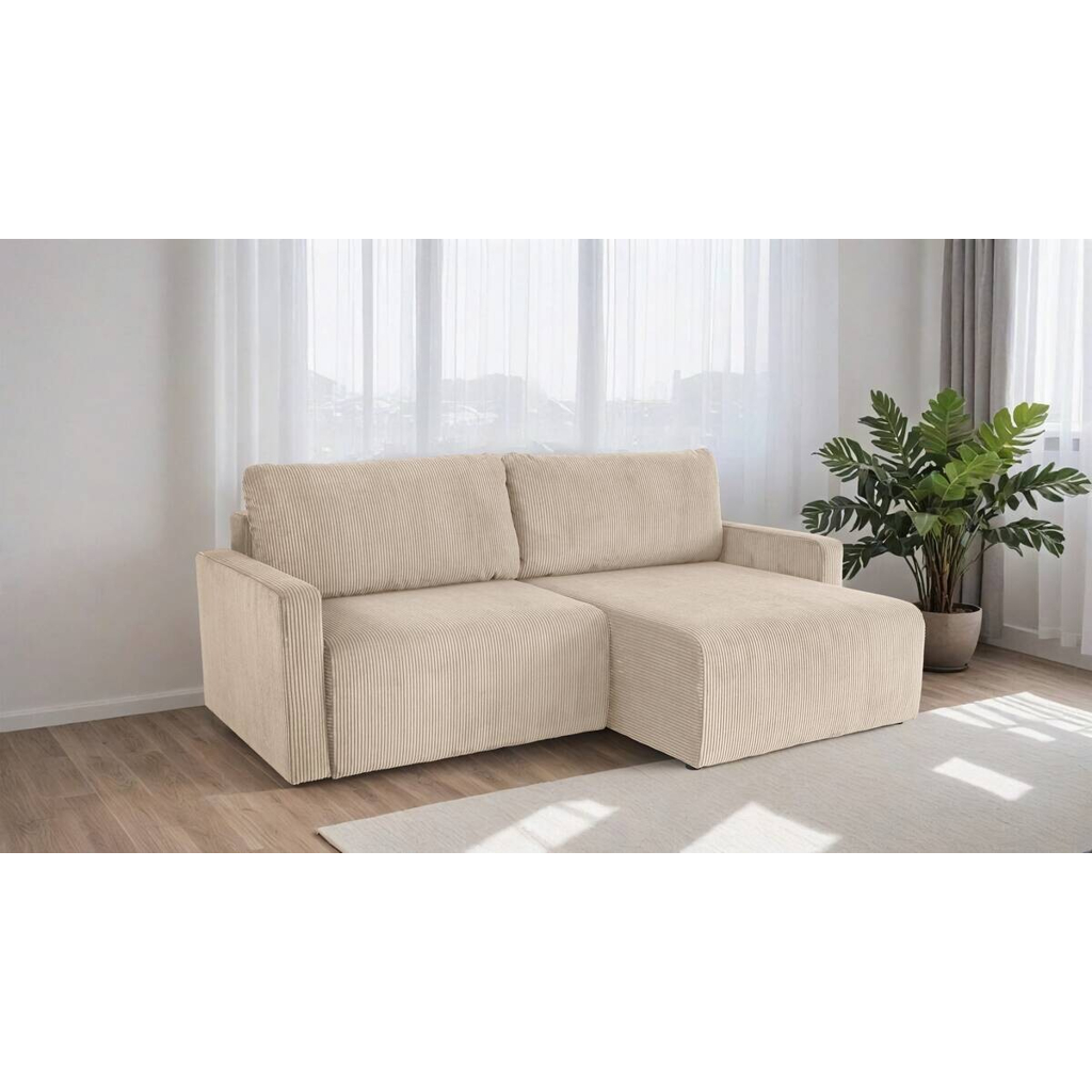 Ecksofa mit Bettfunktion und Bettkasten creme Microfaser B/H/T: ca. 227x92x146 cm