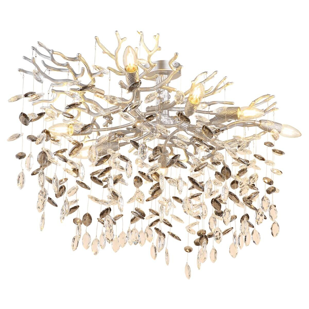 GLOBO Deckenleuchte silber Rauch Glas Metall B/H/T: ca. 50x50x85 cm E14 7 Brennstellen