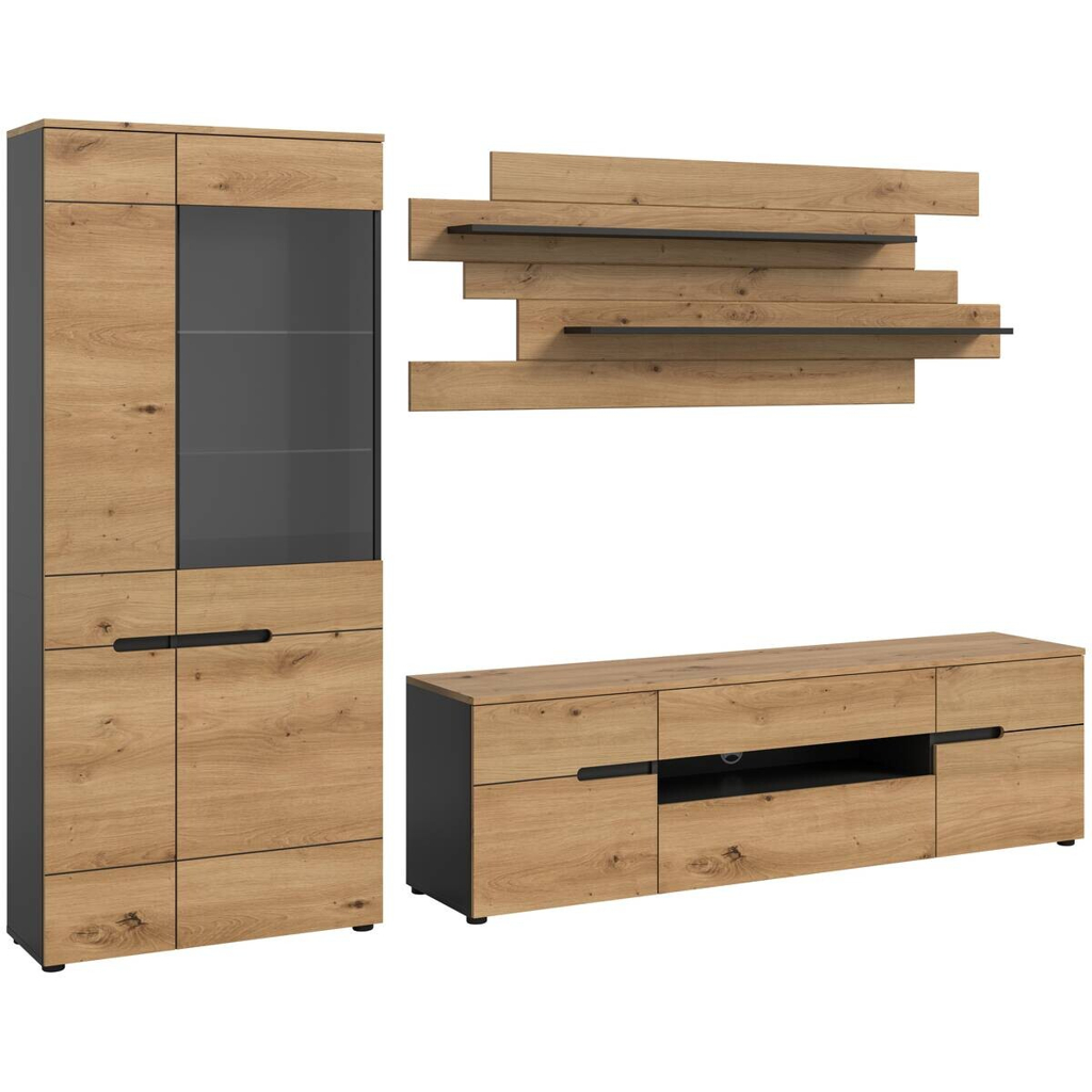 Wohnwand Canu basaltgrau Nachbildung Artisan Oak Nachbildung B/H/T: ca. 280x190x44 cm