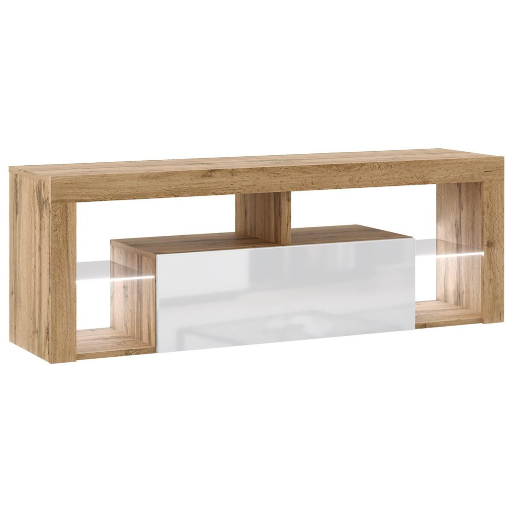 TV-Lowboard TV LOWBOARD Everest 140 LED Eiche Wotan Nachbildung weiß glänzend B/H/T: ca. 140x50x35 cm