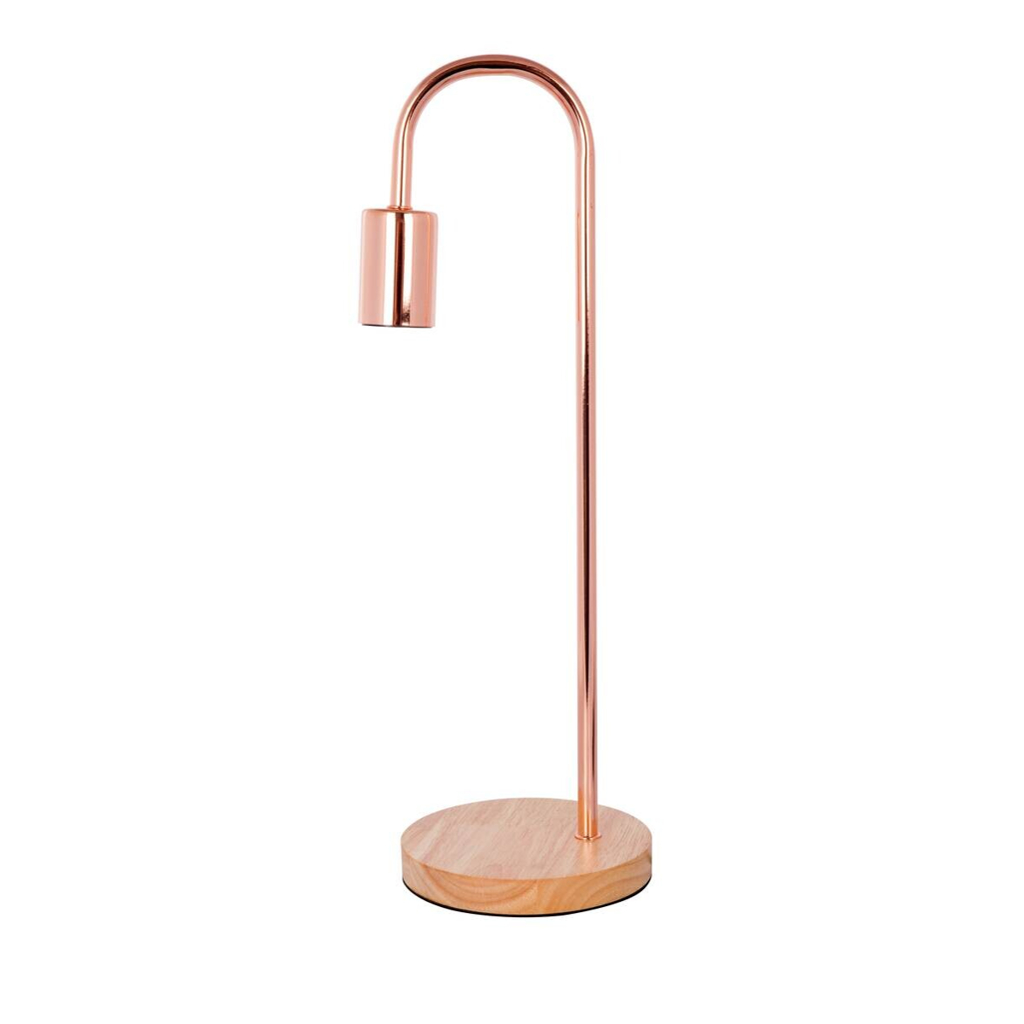 Kayoom Tischleuchte Kupfer rosé Holz Metall B/H/L: ca. 15x47x15 cm E27 1 Brennstellen
