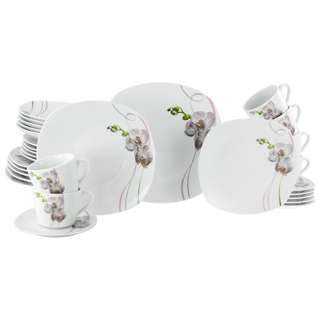CreaTable Kombiservice Square Orchidee weiß Porzellan 30 tlg.