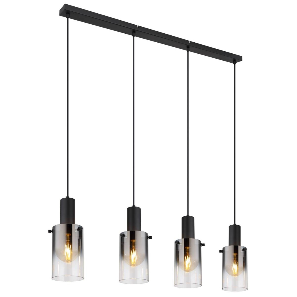 GLOBO Pendelleuchte schwarz klar Metall B/H/T: ca. 12,5x150x102,5 cm E27 4 Brennstellen