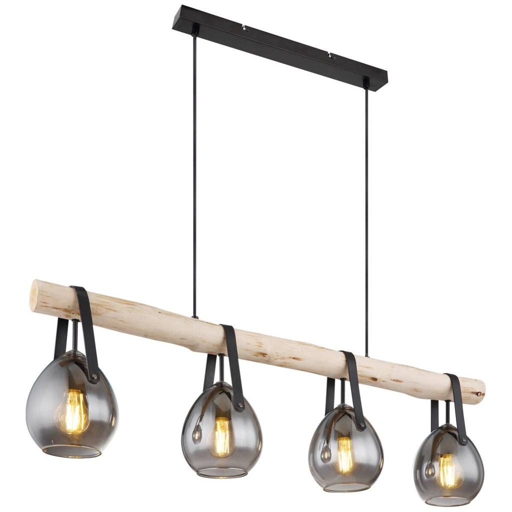 GLOBO Pendelleuchte DIETHILD 15568-4H mattschwarz Glas Metall B/H/L: ca. 15x117x100 cm E27 4 Brennstellen