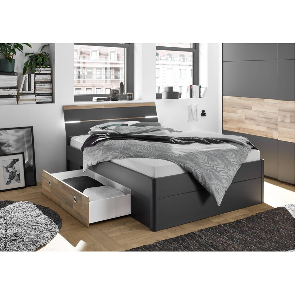 Bett Mars Graphit Montana Oak Nachbildung Liegefläche B/L: ca. 140x200 cm