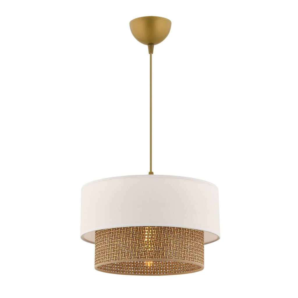 Opviq Pendelleuchte Echo weiß beige Baumwolle B/H/T/L/D: ca. 30x65x30x30x30 cm E27 1 Brennstellen