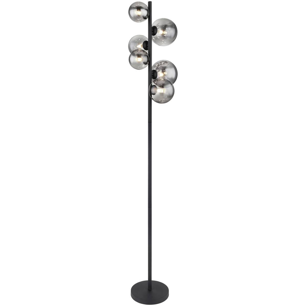 GLOBO Stehlampe Riha schwarz Metall Rauchglas H/D: ca. 155x28,5 cm 6 Brennstellen