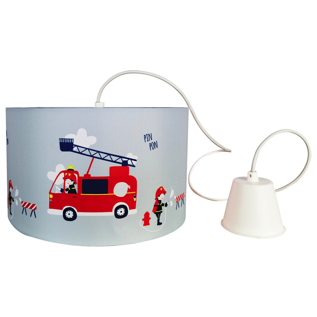 POCOline Pendelleuchte Feuerwehr grau weiß Stoff Kunststoff H/D: ca. 120x30 cm E27 1 Brennstellen