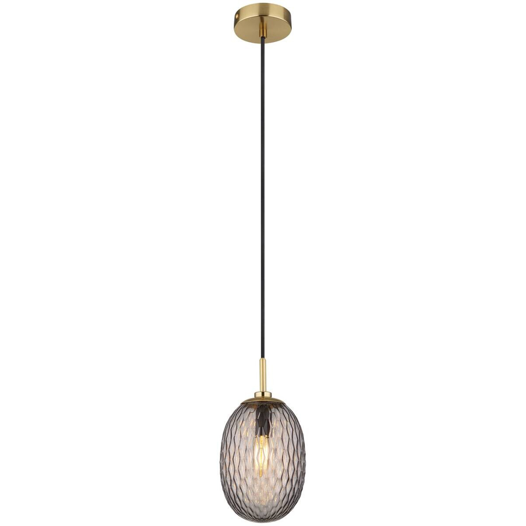 GLOBO Pendelleuchte Rauch schwarz gold Textil Glas Metall H/D: ca. 120x15 cm E14 1 Brennstellen