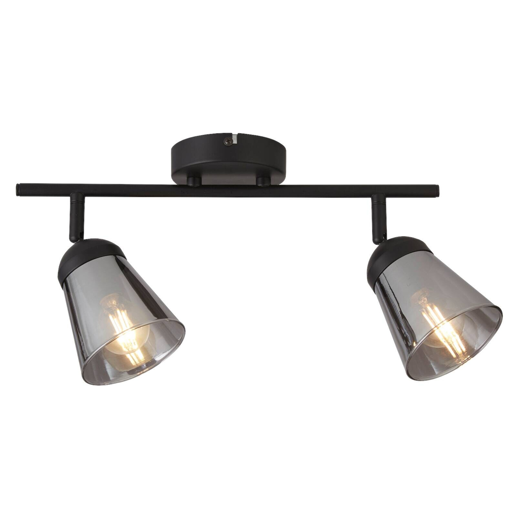 Searchlight Strahler Mega schwarz Glas Stahl B/H/L: ca. 25x20x50 cm E14 2 Brennstellen