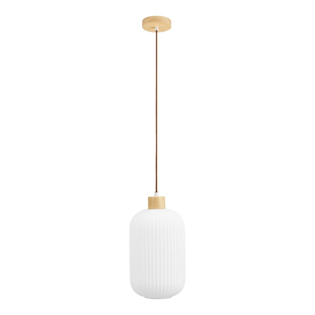 Housenordic Pendelleuchte Argalo weiß Holz Glas H/D: ca. 38x20 cm E27 1 Brennstellen