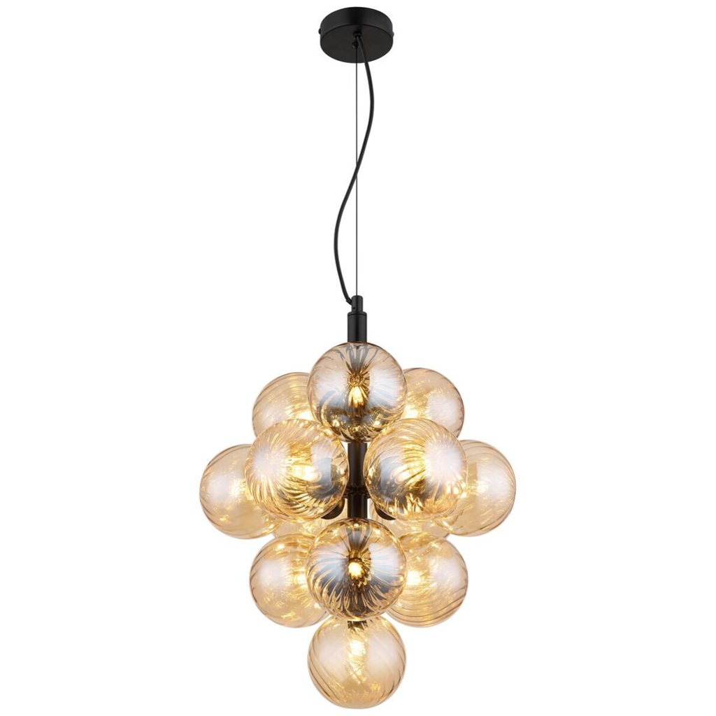GLOBO LED-Pendelleuchte schwarz amber Glas Metall H/D: ca. 120x39,5 cm 13 Brennstellen