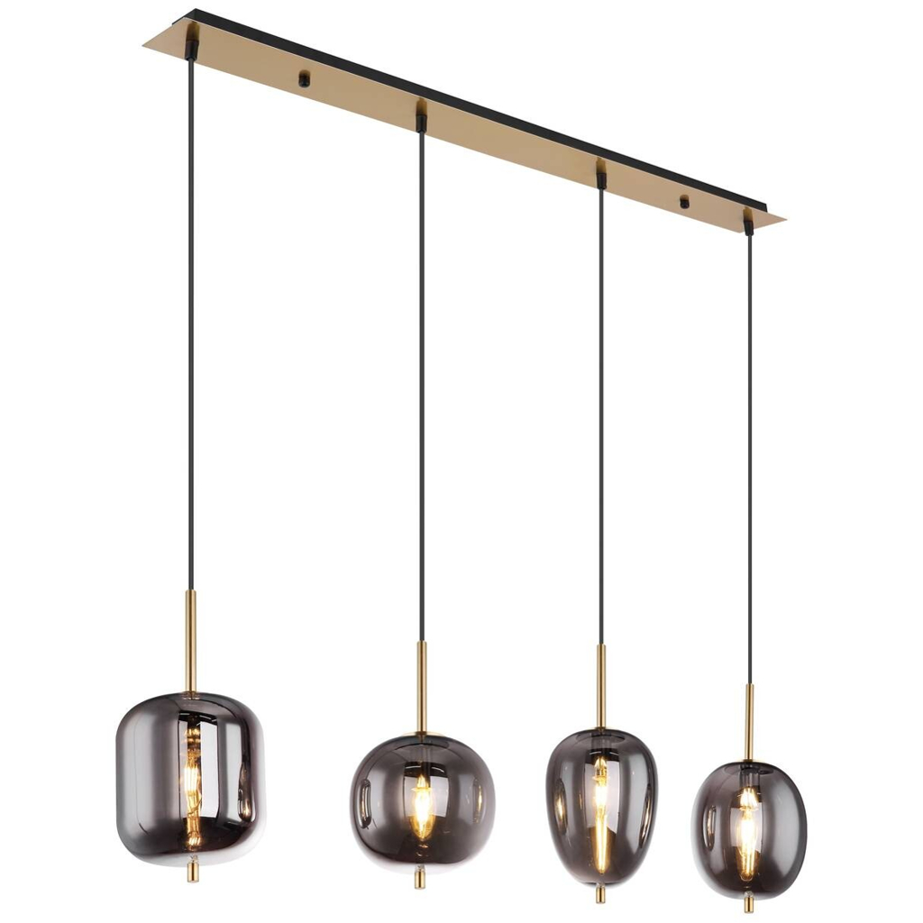 GLOBO Pendelleuchte Blacky messing Metall Rauchglas B/H/L: ca. 18,5x120x110 cm E14 4 Brennstellen