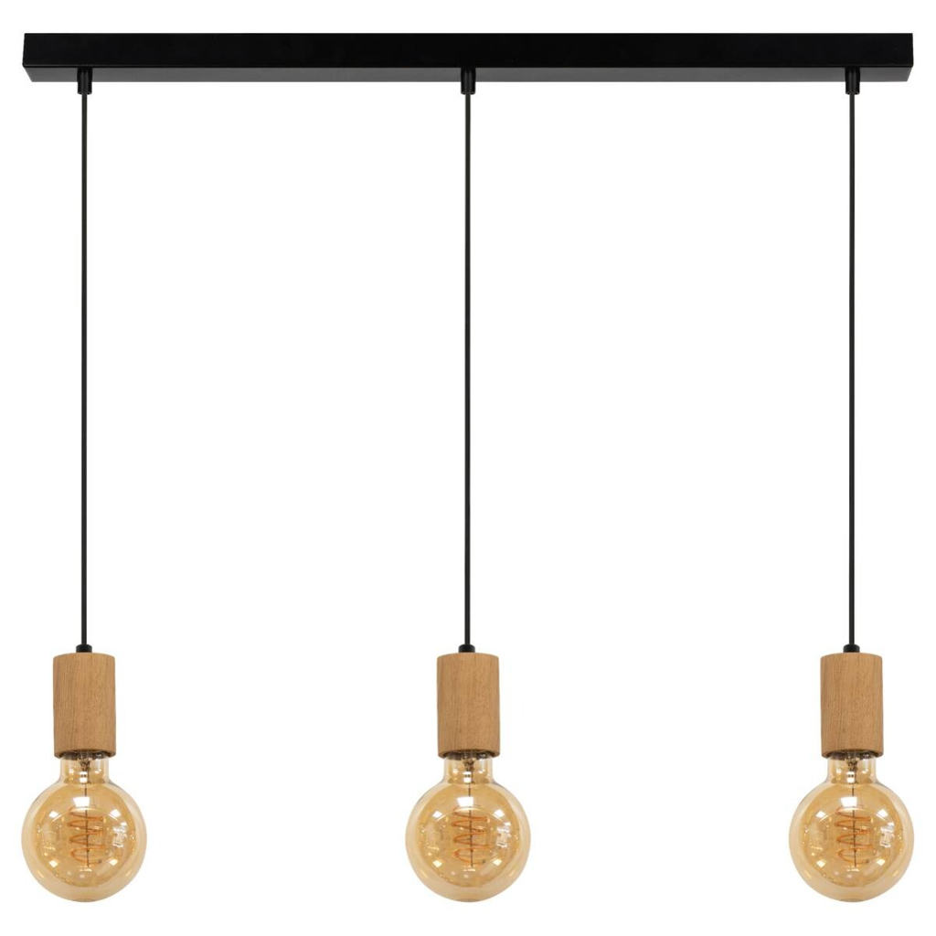 SPOT Light Pendelleuchte Spinel schwarz Metall Holz B/T/L: ca. 66x10x110 cm E27 3 Brennstellen
