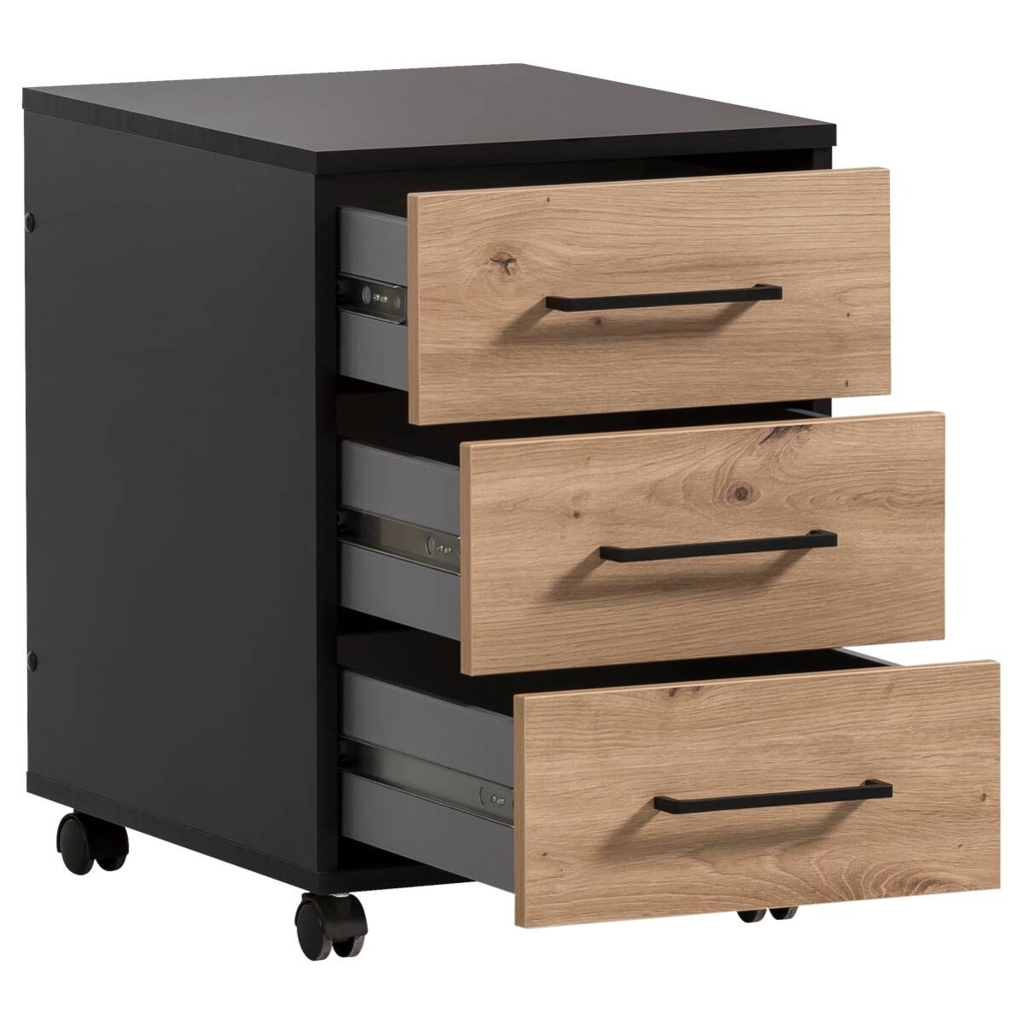 Rollcontainer Aino Eiche Artisan Nachbildung schwarz matt B/H/T: ca. 40x57x50 cm